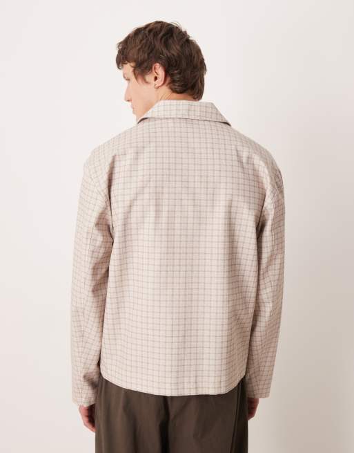 ASOS DESIGN checked cotton jacket in beige, 3 of 5