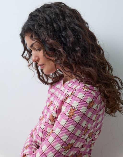 ASOS DESIGN checked pyjama set in gingerbread print, 3 of 5