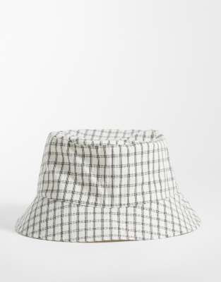 Asos Design Checked Seersucker Bucket Hat In White