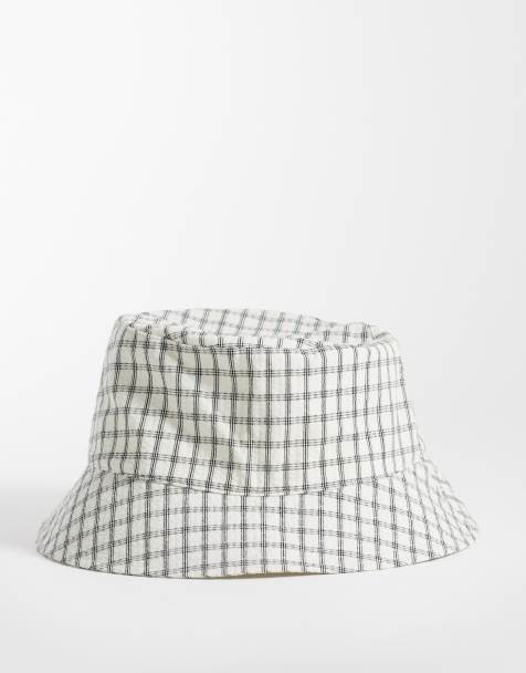 ASOS DESIGN checked seersucker bucket hat in white - view 1