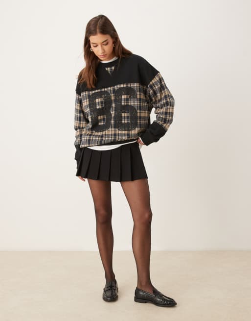 ASOS DESIGN checked sweatshirt with 86 graphic in navy