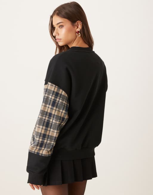 ASOS DESIGN checked sweatshirt with 86 graphic in navy