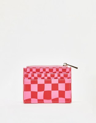 ASOS DESIGN checkerboard cardholder in pink and red