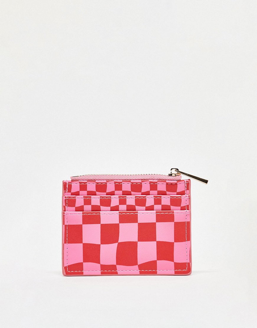 Asos Design Checkerboard Cardholder In Pink And Red
