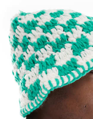 Asos Design Checkerboard Crochet Bucket Hat In Multi