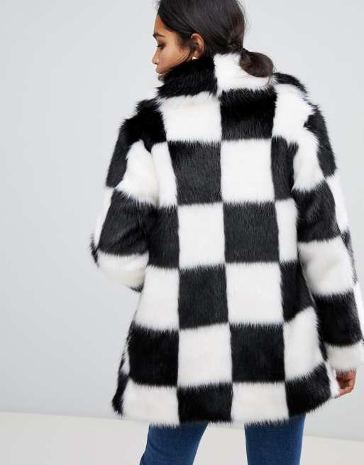 Checkerboard hot sale fur coat