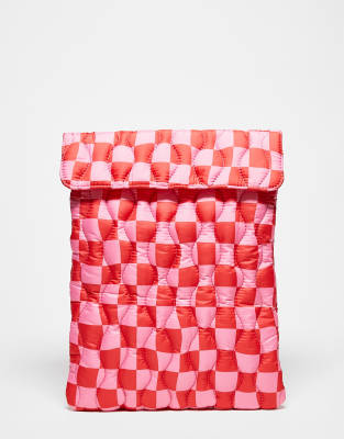 ASOS DESIGN checkerboard laptop sleeve in pink and red - view 1