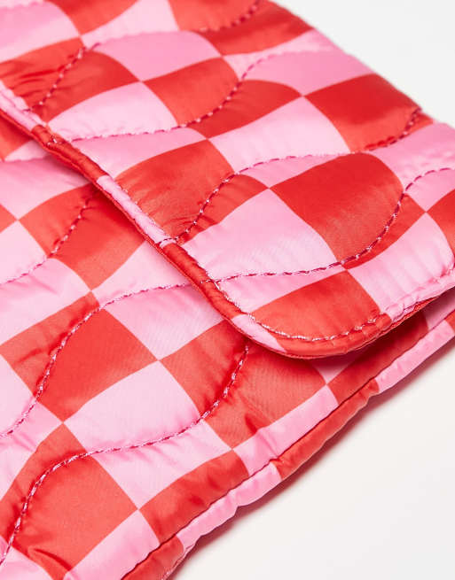 ASOS DESIGN checkerboard laptop sleeve in pink and red, 3 of 4