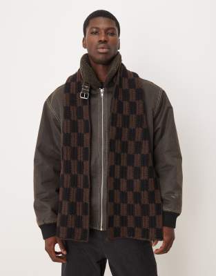 Asos Design Checkerboard Scarf-brown In Brown