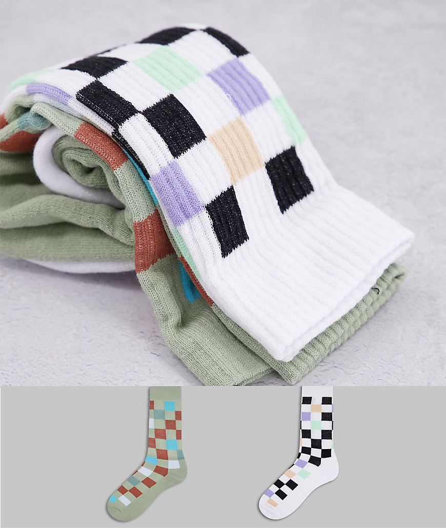 ASOS DESIGN checkerboard sports sock 2 pack-Multi