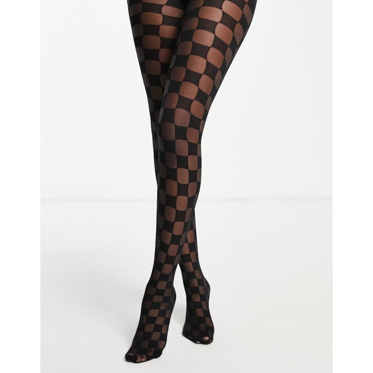 ASOS DESIGN checkerboard tights in black