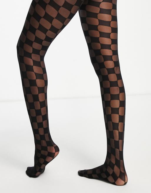 Black Checker Patterned Pantyhose