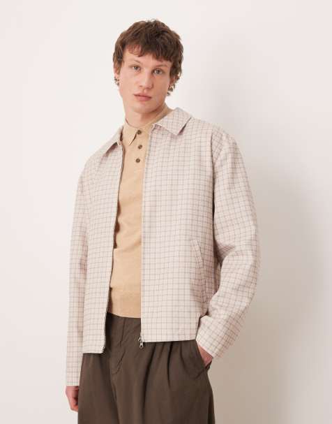 ASOS DESIGN checkered cotton jacket in beige - view 1
