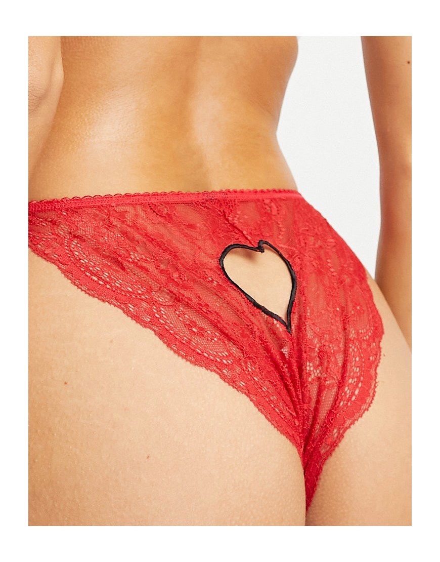 ASOS DESIGN cheeky cutout heart lace brief in red