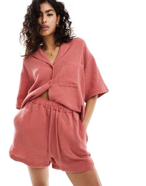 ASOS DESIGN cheesecloth casual short in terracotta - view 1