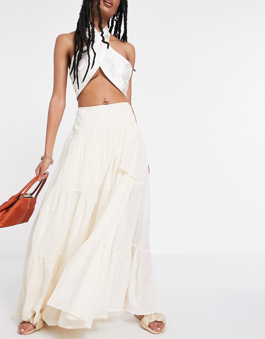 ASOS DESIGN cheesecloth layered maxi skirt-Neutral