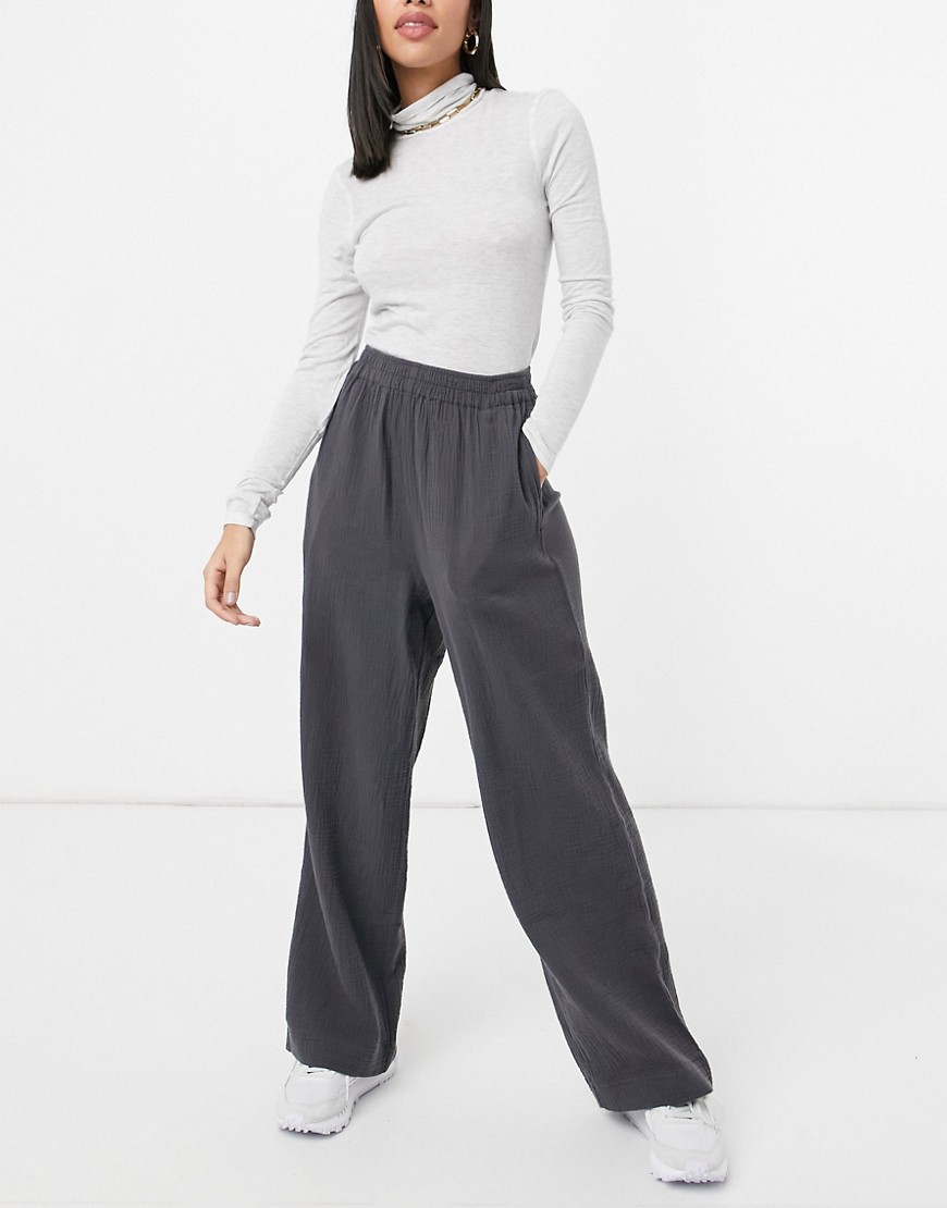 ASOS DESIGN cheesecloth pull on joggers in charcoal-Navy
