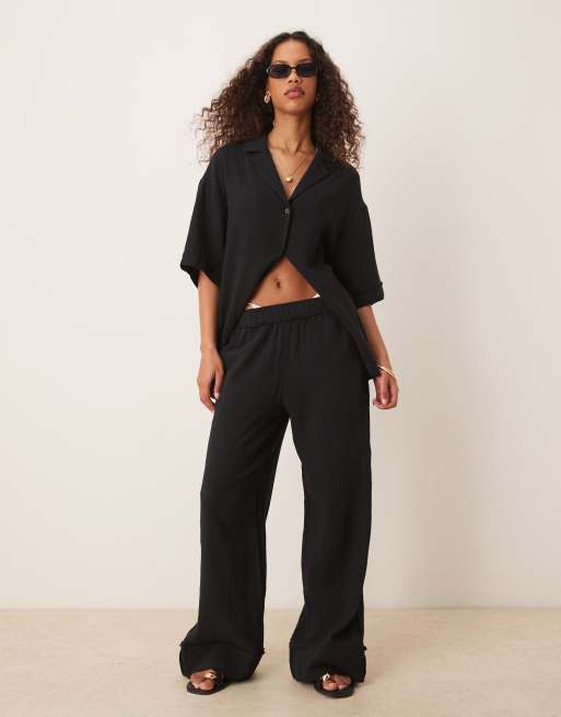ASOS DESIGN cheesecloth pull on pants in black - part of a set