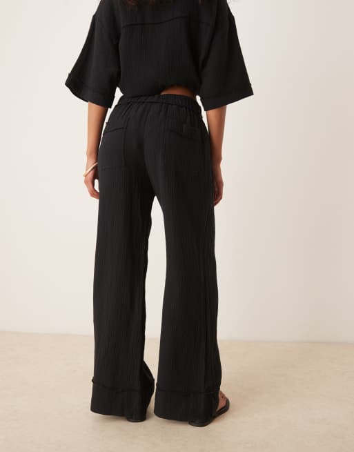 ASOS DESIGN cheesecloth pull on pants in black - part of a set