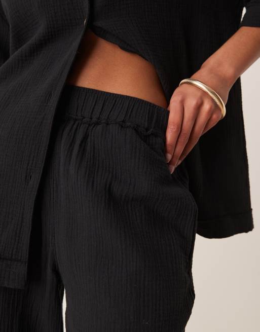 ASOS DESIGN cheesecloth pull on pants in black - part of a set