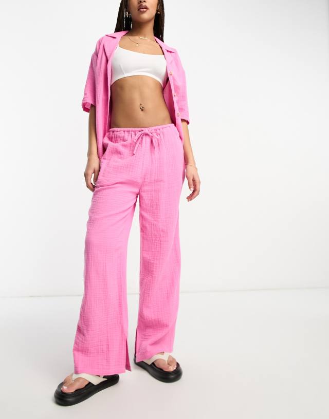 ASOS DESIGN cheesecloth pull on pants in pink - part of a set