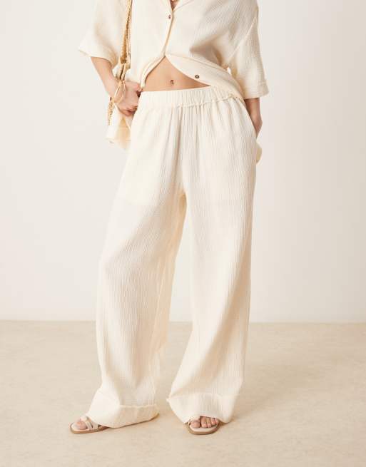 ASOS DESIGN cheesecloth pull on pants with raw edge detail in buttermilk - part of a set