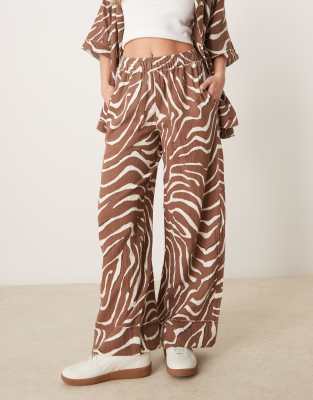 ASOS DESIGN cheesecloth pull-on pants with raw edge detail in zebra print - part of a set