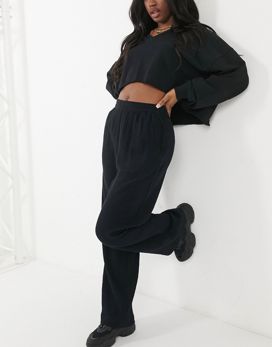 ASOS DESIGN cheesecloth pull on sweatpants in black