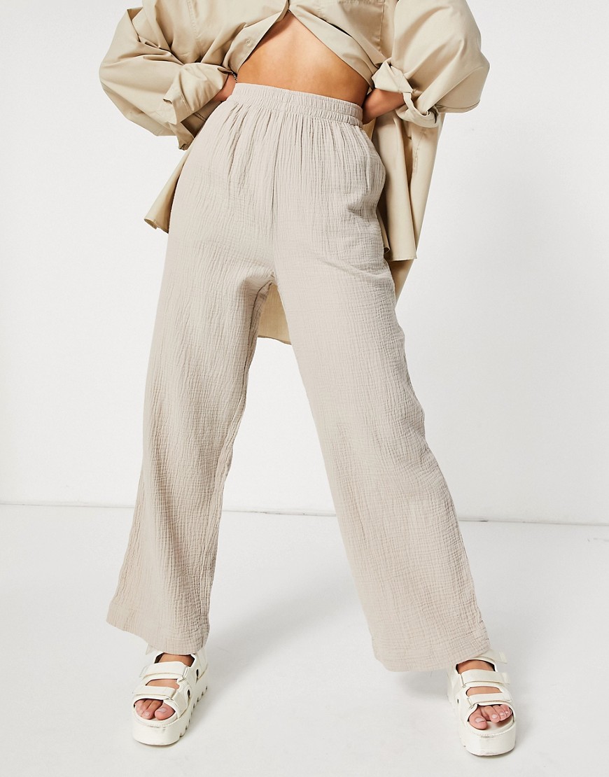 ASOS DESIGN cheesecloth pull on sweatpants in stone - part of a set-Neutral