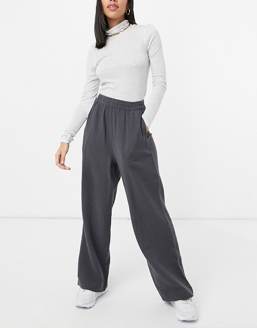 ASOS DESIGN cheesecloth pull on jogger in charcoal
