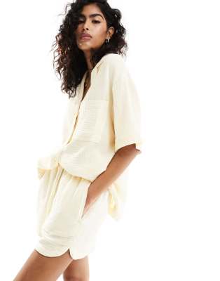 Asos Design Cheesecloth Runner Shorts In Ecru-white