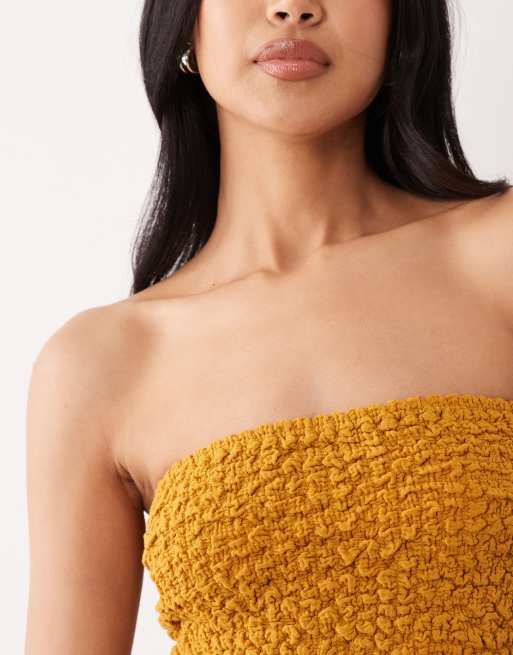 ASOS DESIGN cheesecloth shirred bandeau top in gold, 2 of 4