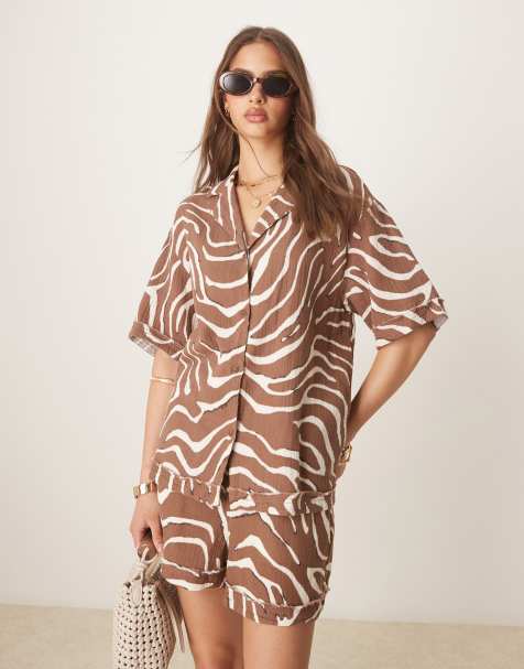 ASOS DESIGN cheesecloth shirt co-ord in zebra print - view 1