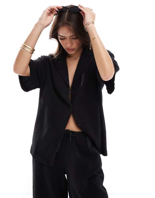 ASOS DESIGN cheesecloth shirt in black, 2 of 4