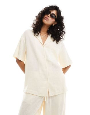 Asos Design Cheesecloth Shirt In Ecru-white