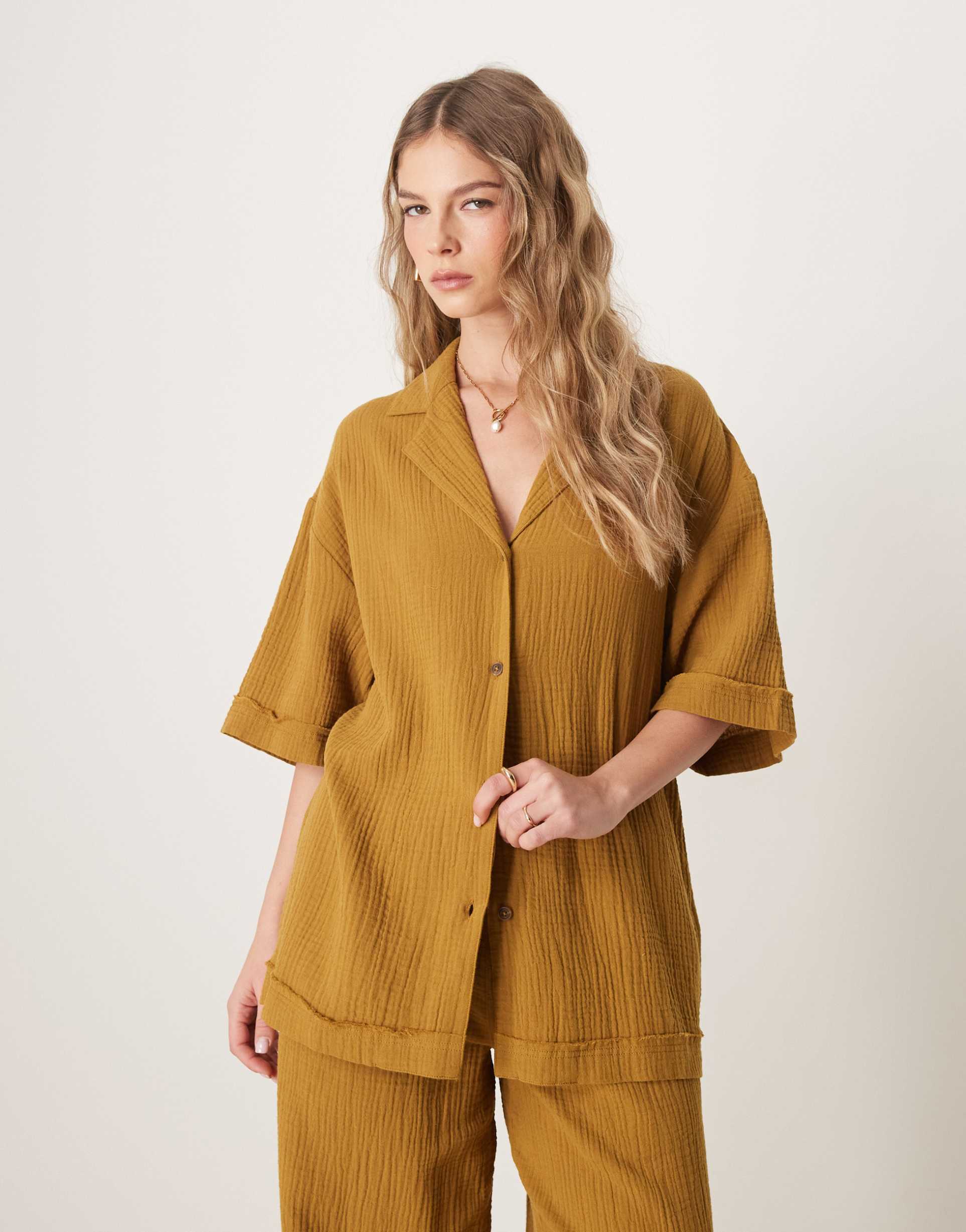asos design cheesecloth shirt in olive - part of a set