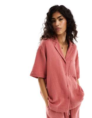 Asos Design Cheesecloth Shirt In Terracotta-orange