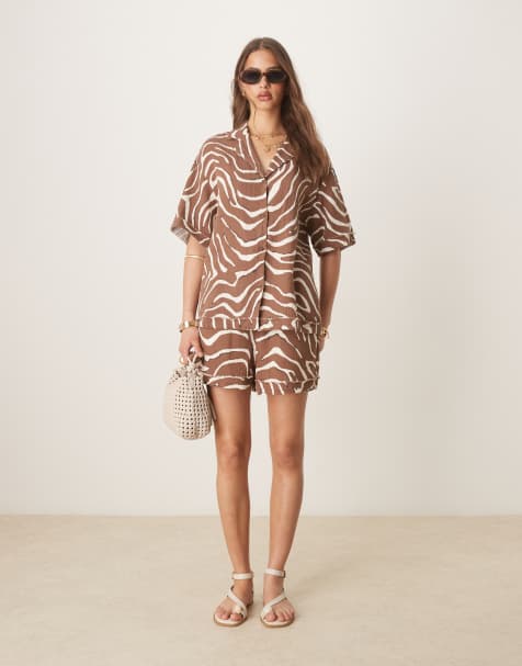ASOS DESIGN cheesecloth shirt, shorts and trousers co-ord in zebra print - view 1