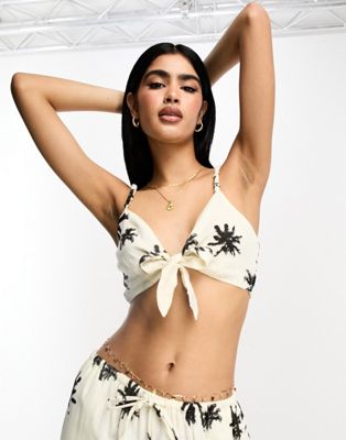 ASOS DESIGN cheesecloth tie front bralet in palm tree print co-ord - ASOS Price Checker