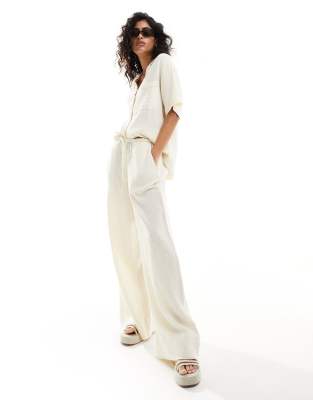 Asos Design Cheesecloth Tie Waist Pants In Ecru-white