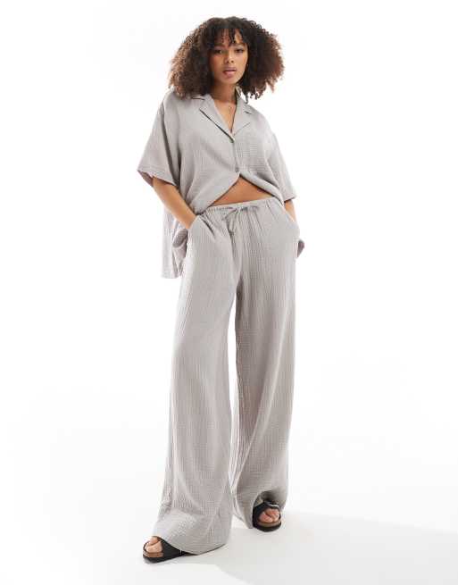 ASOS DESIGN cheesecloth tie waist pants in grey