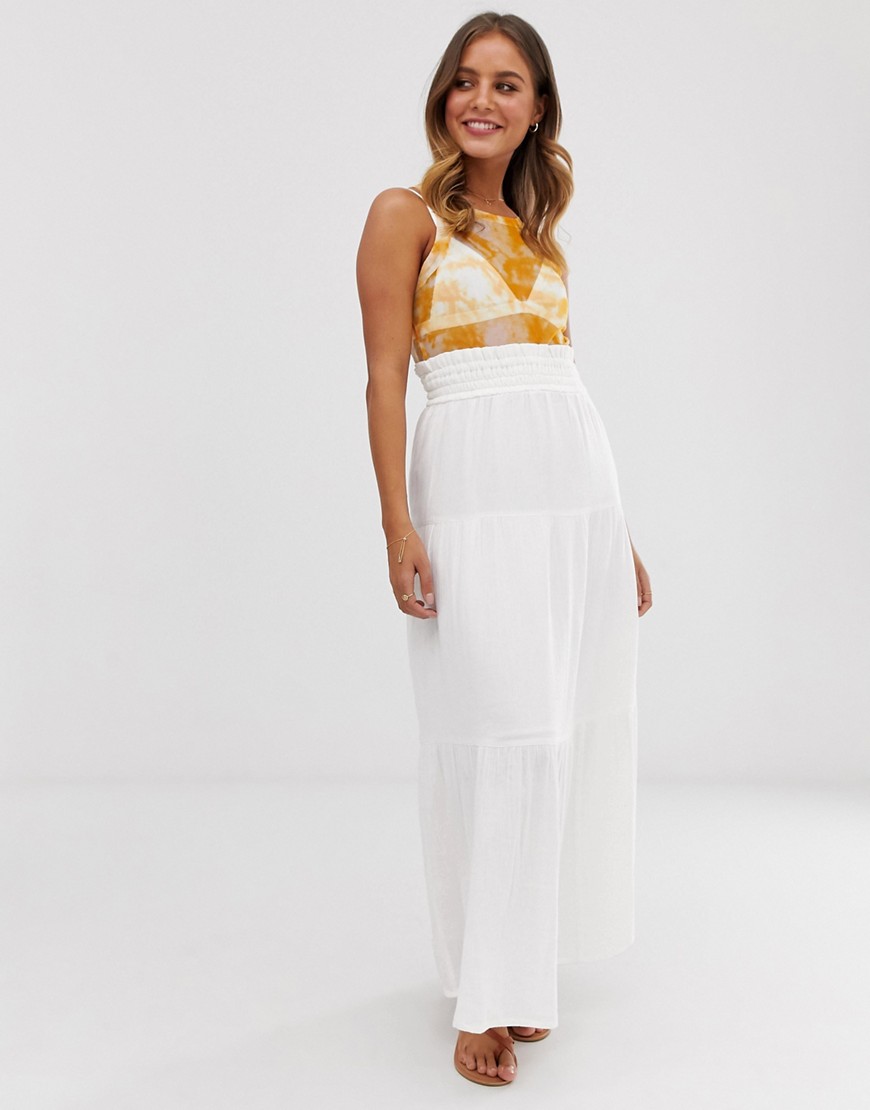 ASOS DESIGN cheesecloth tiered summer maxi skirt-White