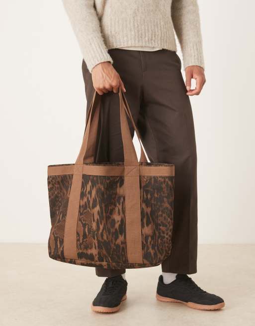 ASOS DESIGN cheetah canvas tote bag in brown, 4 of 4