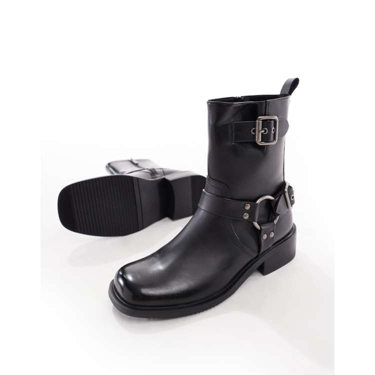 ASOS DESIGN chelsea biker boots in black with buckles ASOS