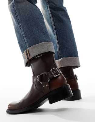 ASOS DESIGN chelsea biker boots in brown with buckles