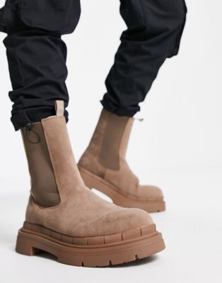 ASOS DESIGN chelsea boot in beige faux leather with borg lining