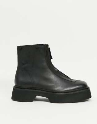 asos design chelsea boots in black leather with chunky sole