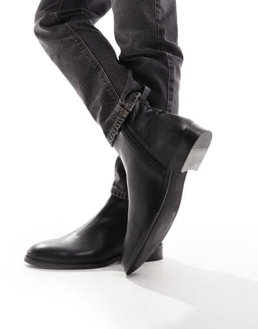 Black leather hotsell ankle boots asos