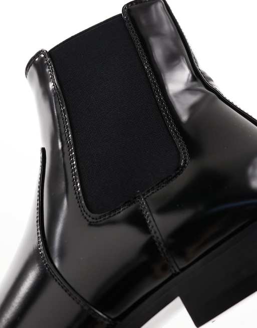 ASOS DESIGN chelsea boot in black polished faux leather