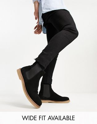 ASOS DESIGN chelsea boot in black suede with faux crepe sole